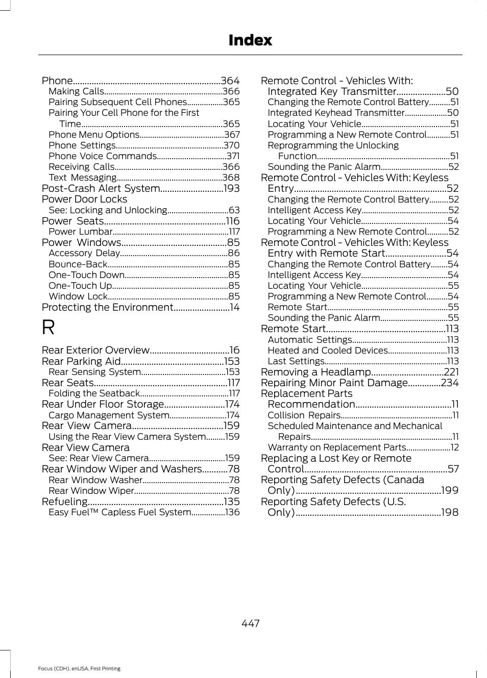 Index | FORD 2015 Focus User Manual | Page 450 / 453