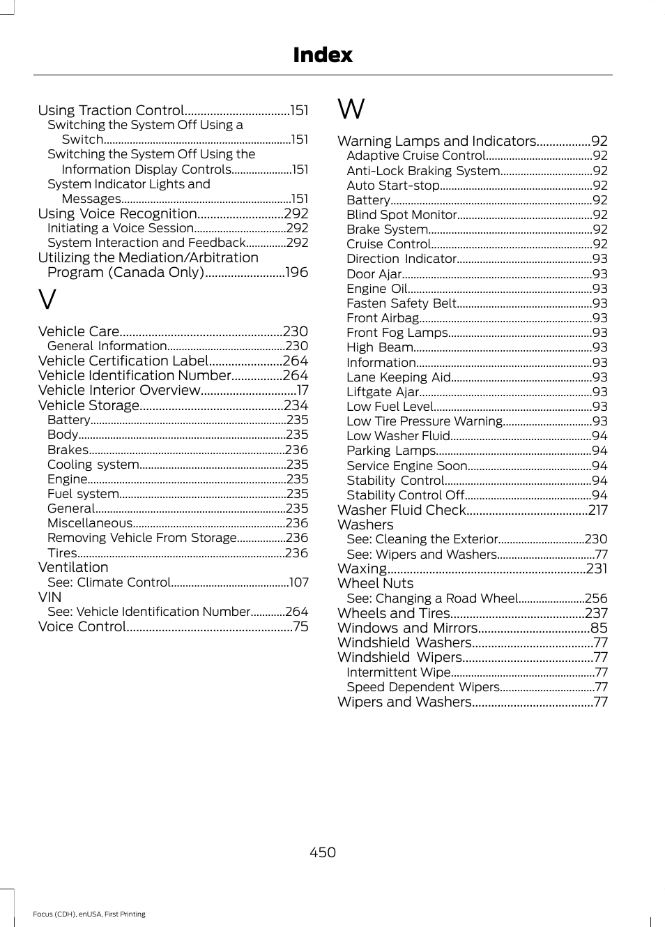 Index | FORD 2015 Focus User Manual | Page 453 / 453