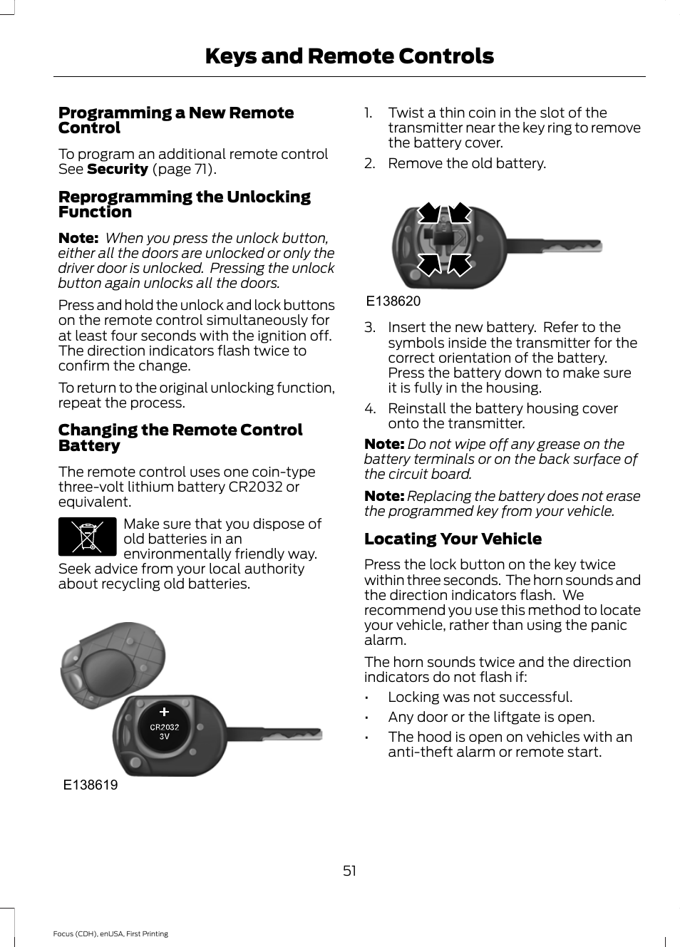 Keys and remote controls | FORD 2015 Focus User Manual | Page 54 / 453