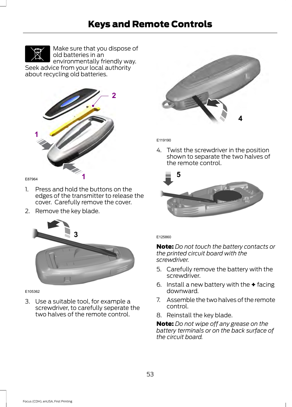 Keys and remote controls | FORD 2015 Focus User Manual | Page 56 / 453