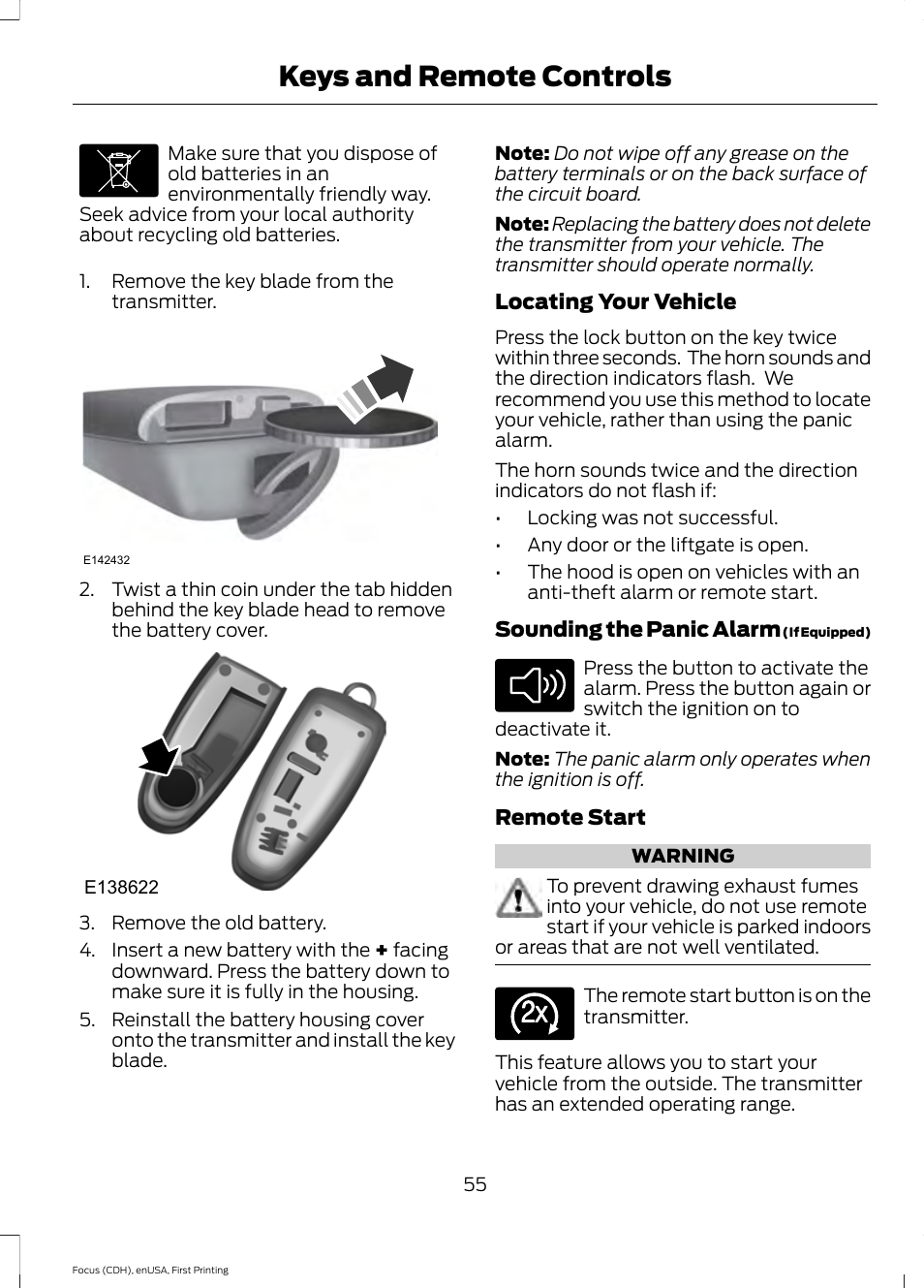 Keys and remote controls | FORD 2015 Focus User Manual | Page 58 / 453