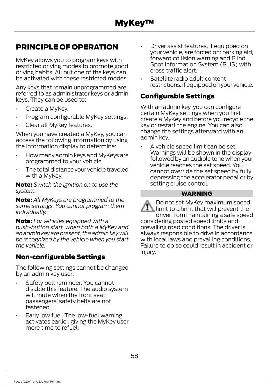 Mykey, Principle of operation | FORD 2015 Focus User Manual | Page 61 / 453