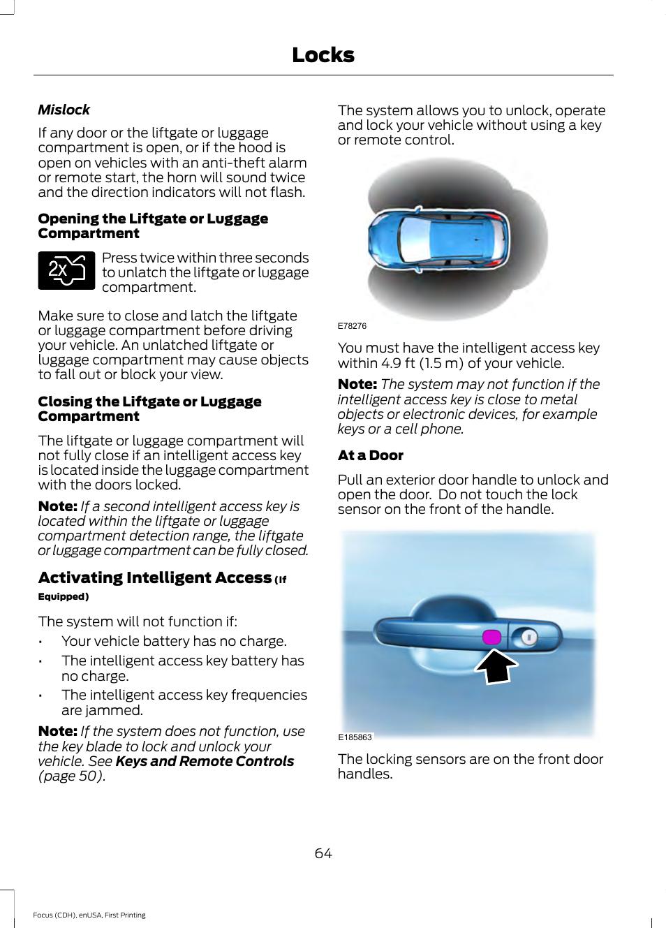 Locks | FORD 2015 Focus User Manual | Page 67 / 453