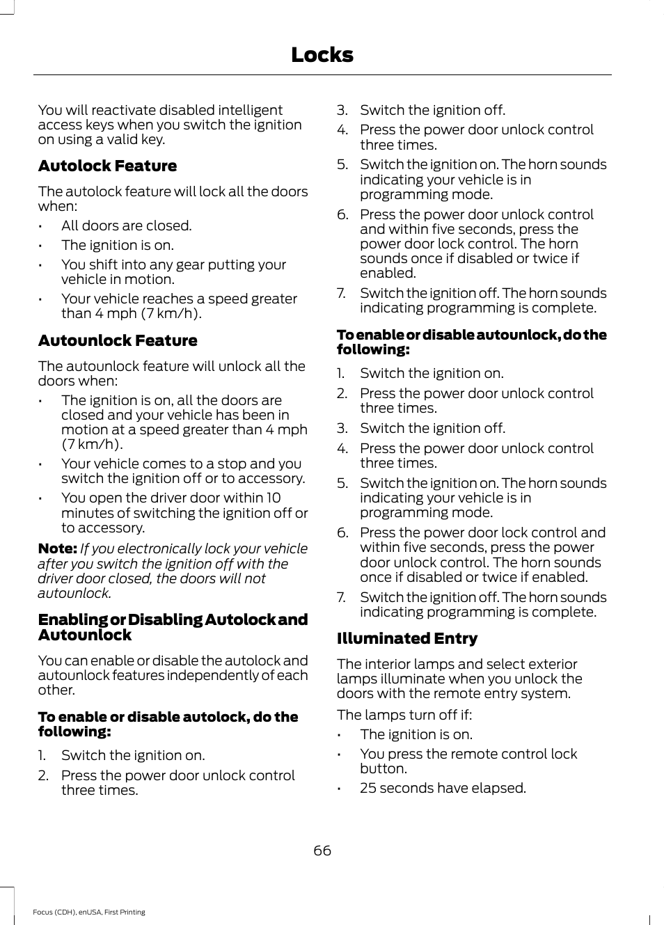 Locks | FORD 2015 Focus User Manual | Page 69 / 453