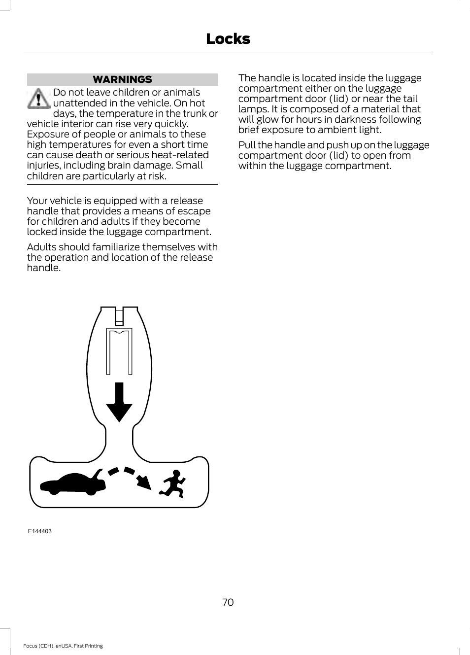 Locks | FORD 2015 Focus User Manual | Page 73 / 453