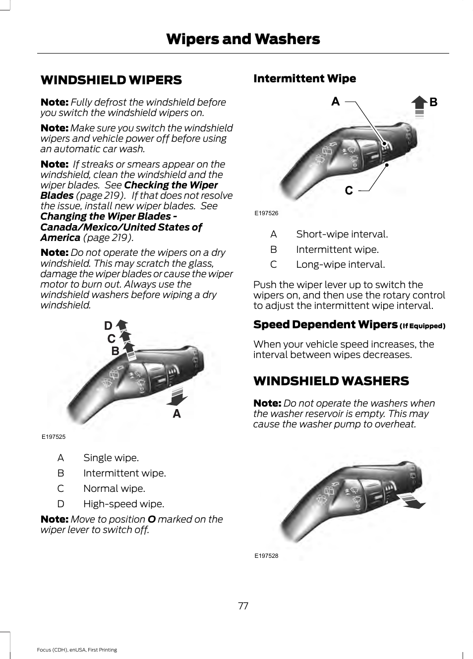 Wipers and washers, Windshield wipers, Windshield washers | Windshield wipers windshield washers | FORD 2015 Focus User Manual | Page 80 / 453