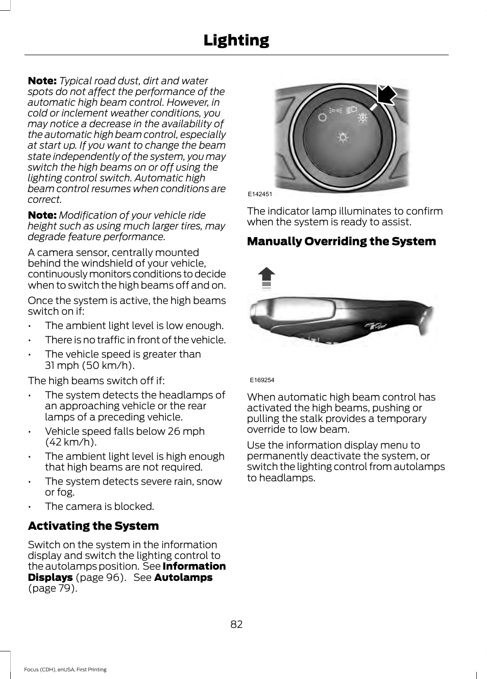 Lighting | FORD 2015 Focus User Manual | Page 85 / 453