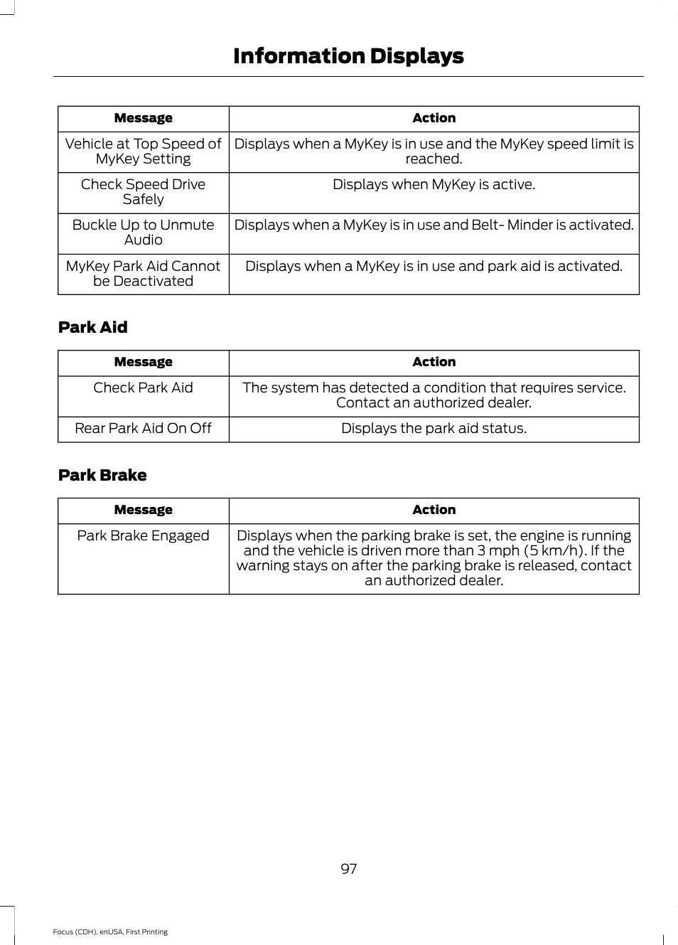 Information displays | FORD 2015 Focus Electric User Manual | Page 100 / 369