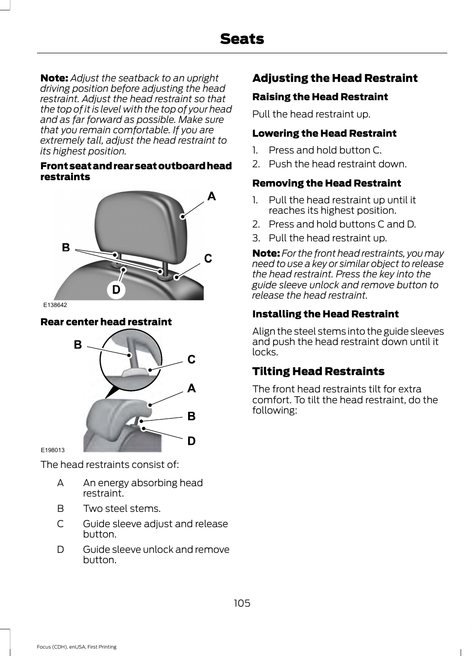 Seats | FORD 2015 Focus Electric User Manual | Page 108 / 369