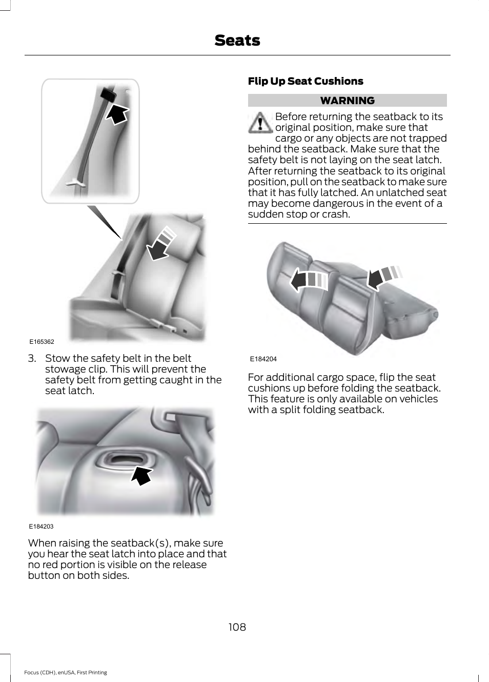 Seats | FORD 2015 Focus Electric User Manual | Page 111 / 369