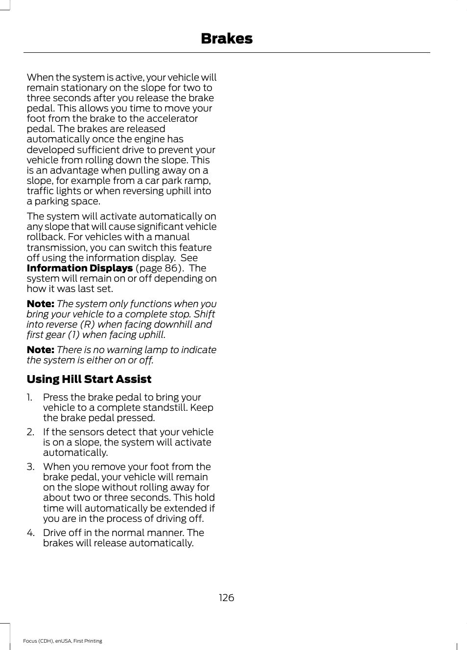 Brakes | FORD 2015 Focus Electric User Manual | Page 129 / 369