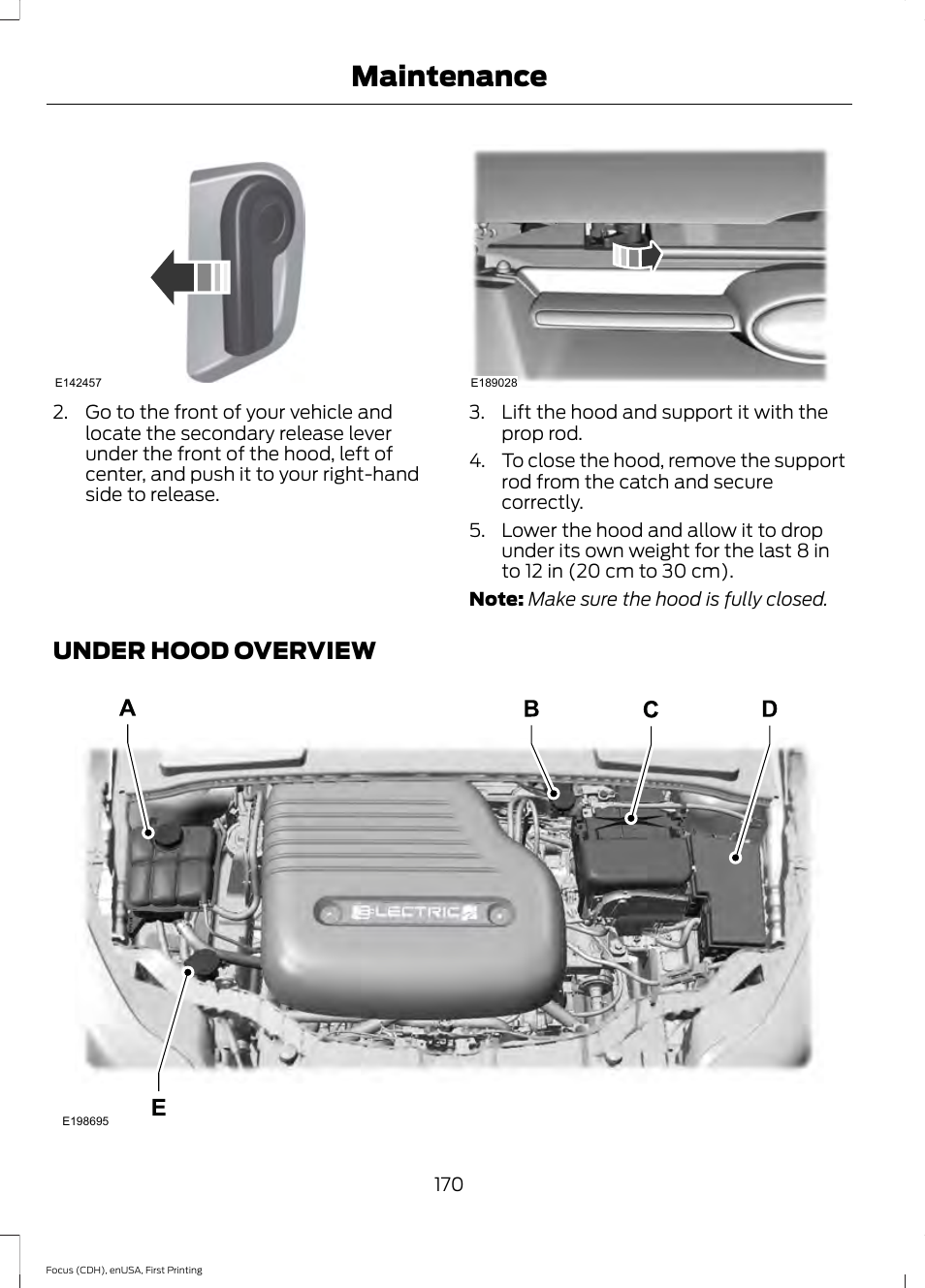 Under hood overview, Maintenance | FORD 2015 Focus Electric User Manual | Page 173 / 369