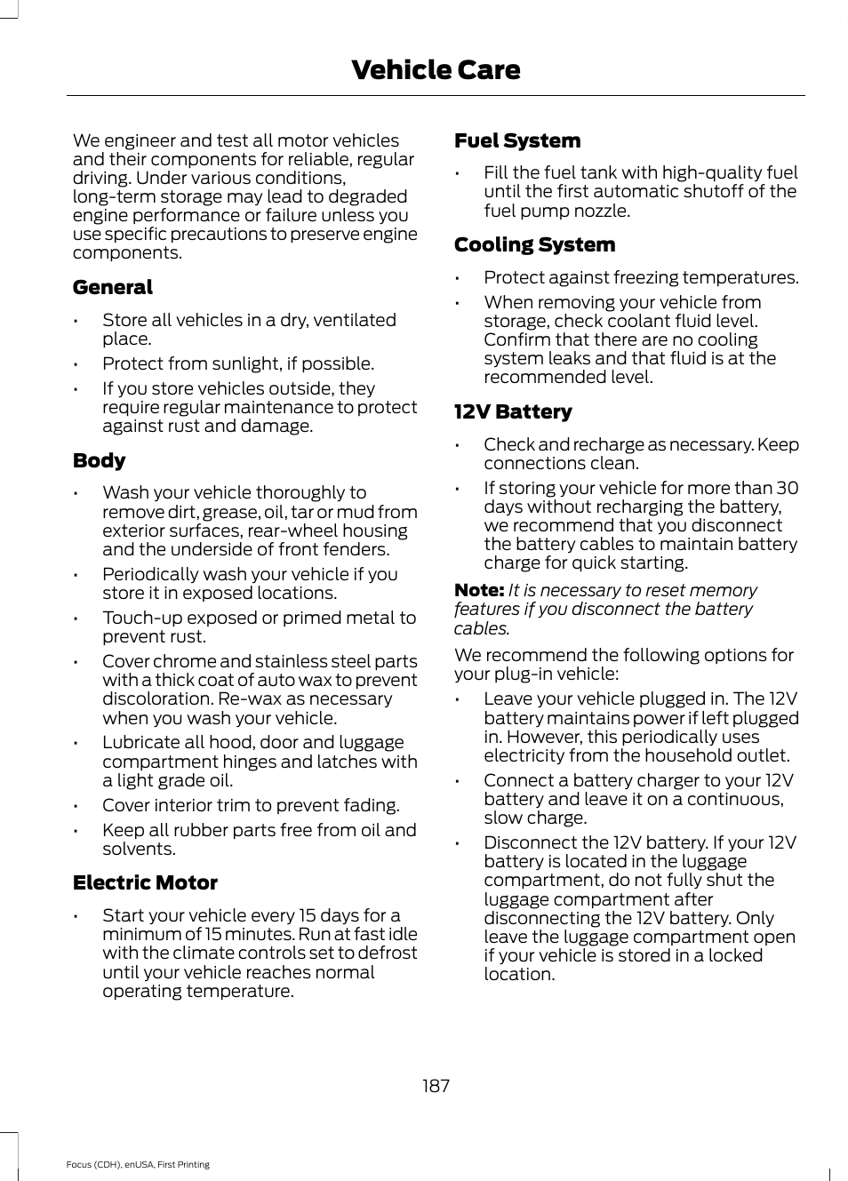 Vehicle care | FORD 2015 Focus Electric User Manual | Page 190 / 369