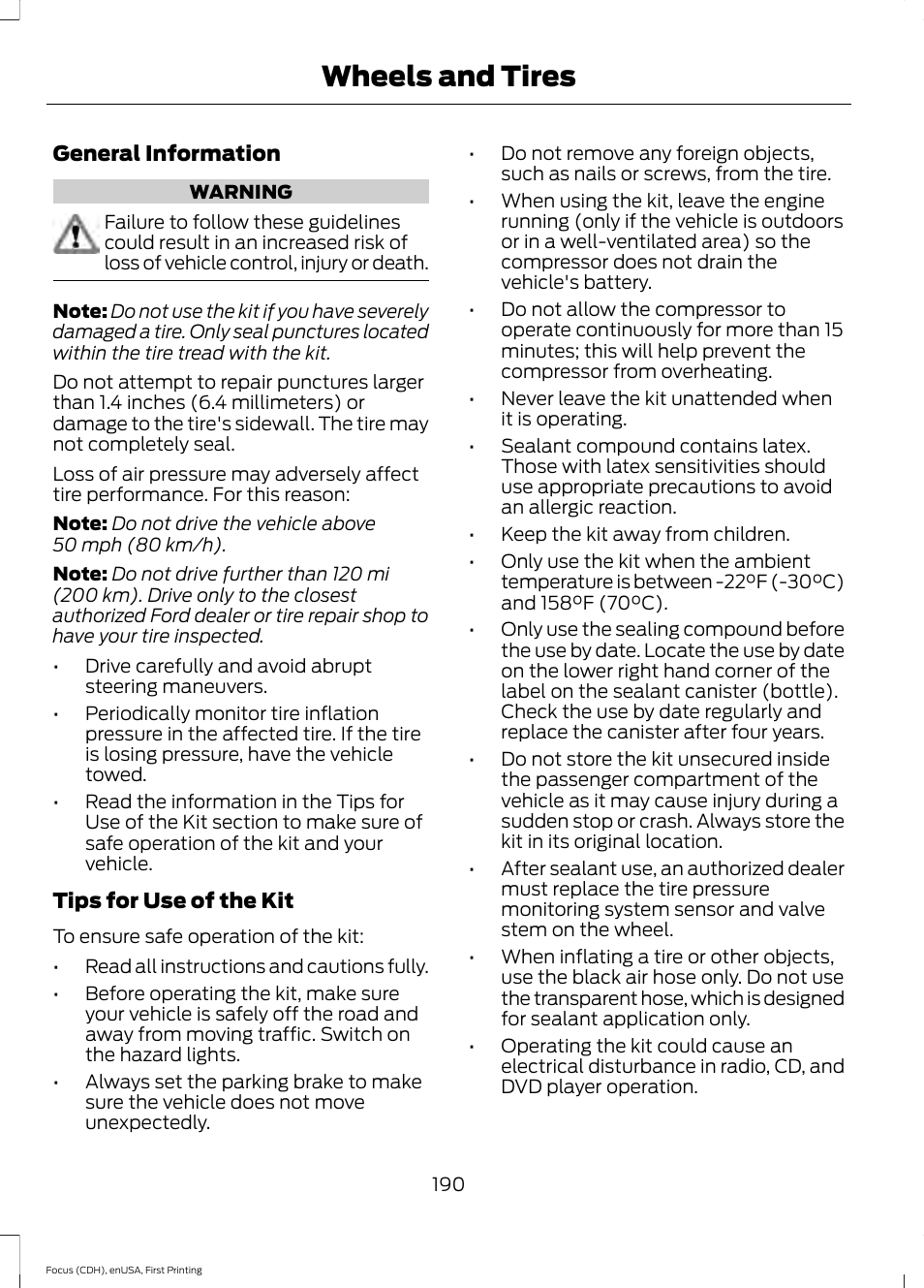 Wheels and tires | FORD 2015 Focus Electric User Manual | Page 193 / 369