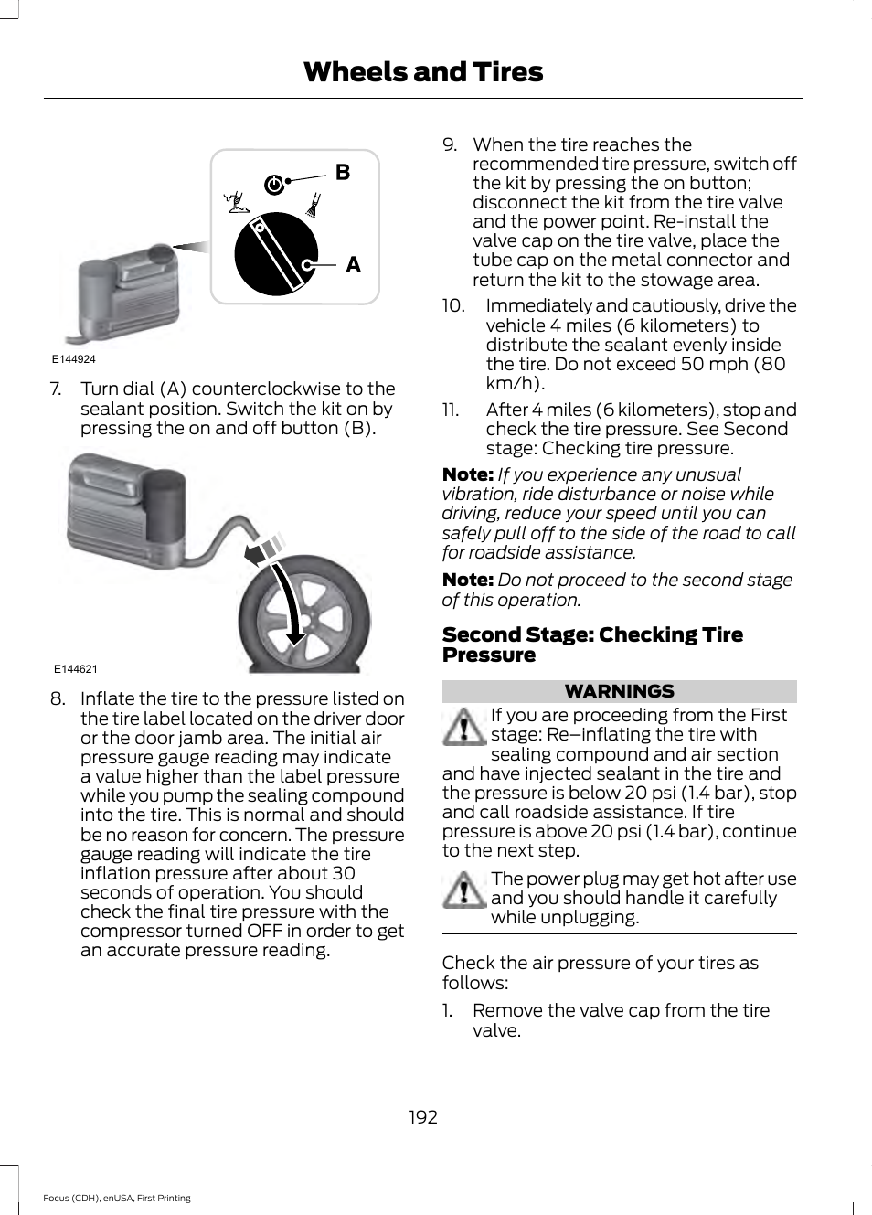 Wheels and tires | FORD 2015 Focus Electric User Manual | Page 195 / 369