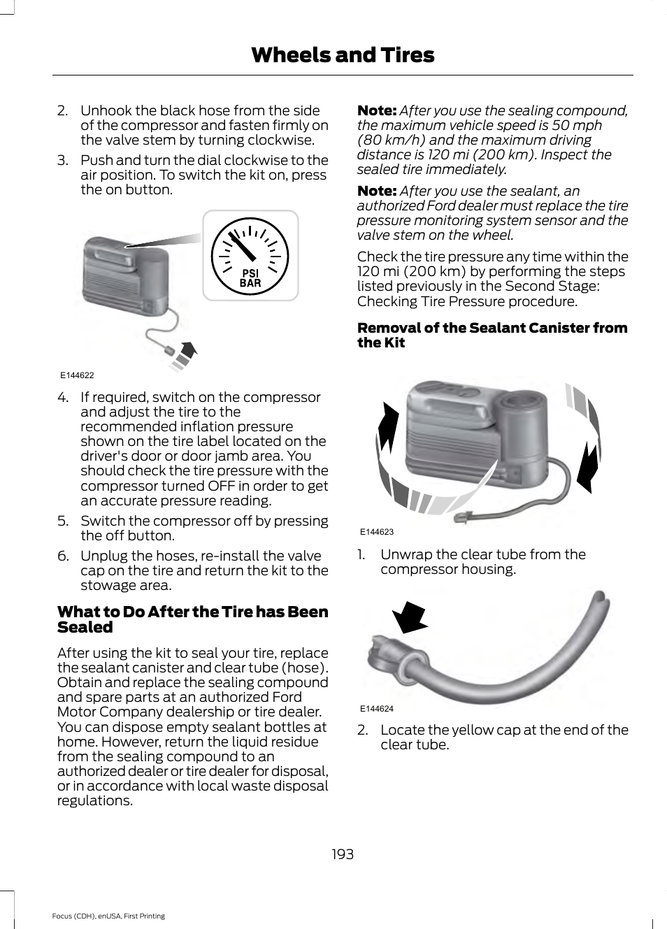 Wheels and tires | FORD 2015 Focus Electric User Manual | Page 196 / 369