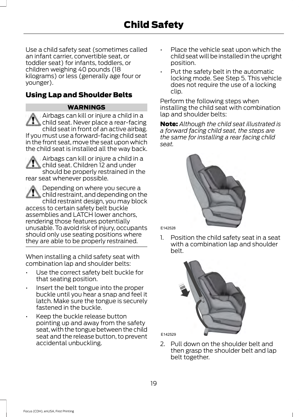 Child safety | FORD 2015 Focus Electric User Manual | Page 22 / 369