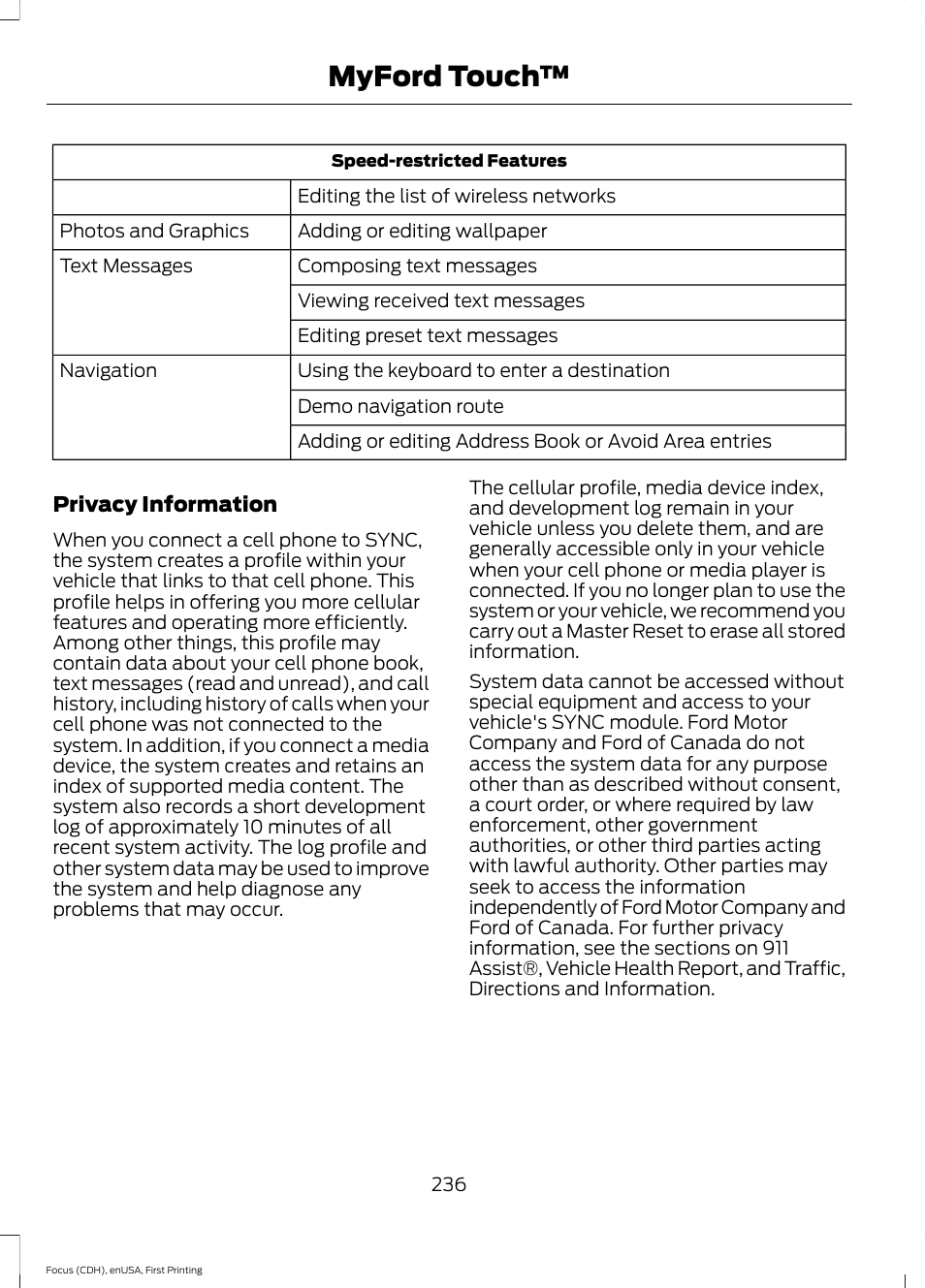 Myford touch | FORD 2015 Focus Electric User Manual | Page 239 / 369