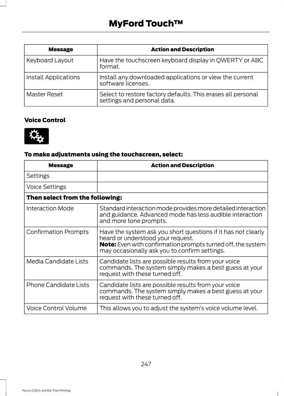 Myford touch | FORD 2015 Focus Electric User Manual | Page 250 / 369