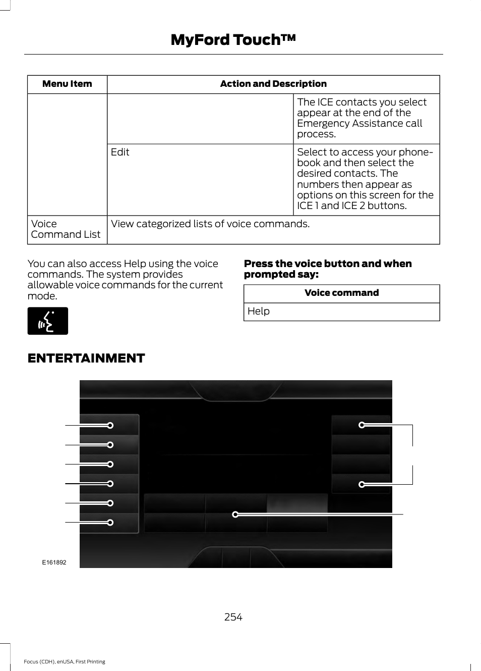 Entertainment, Myford touch | FORD 2015 Focus Electric User Manual | Page 257 / 369