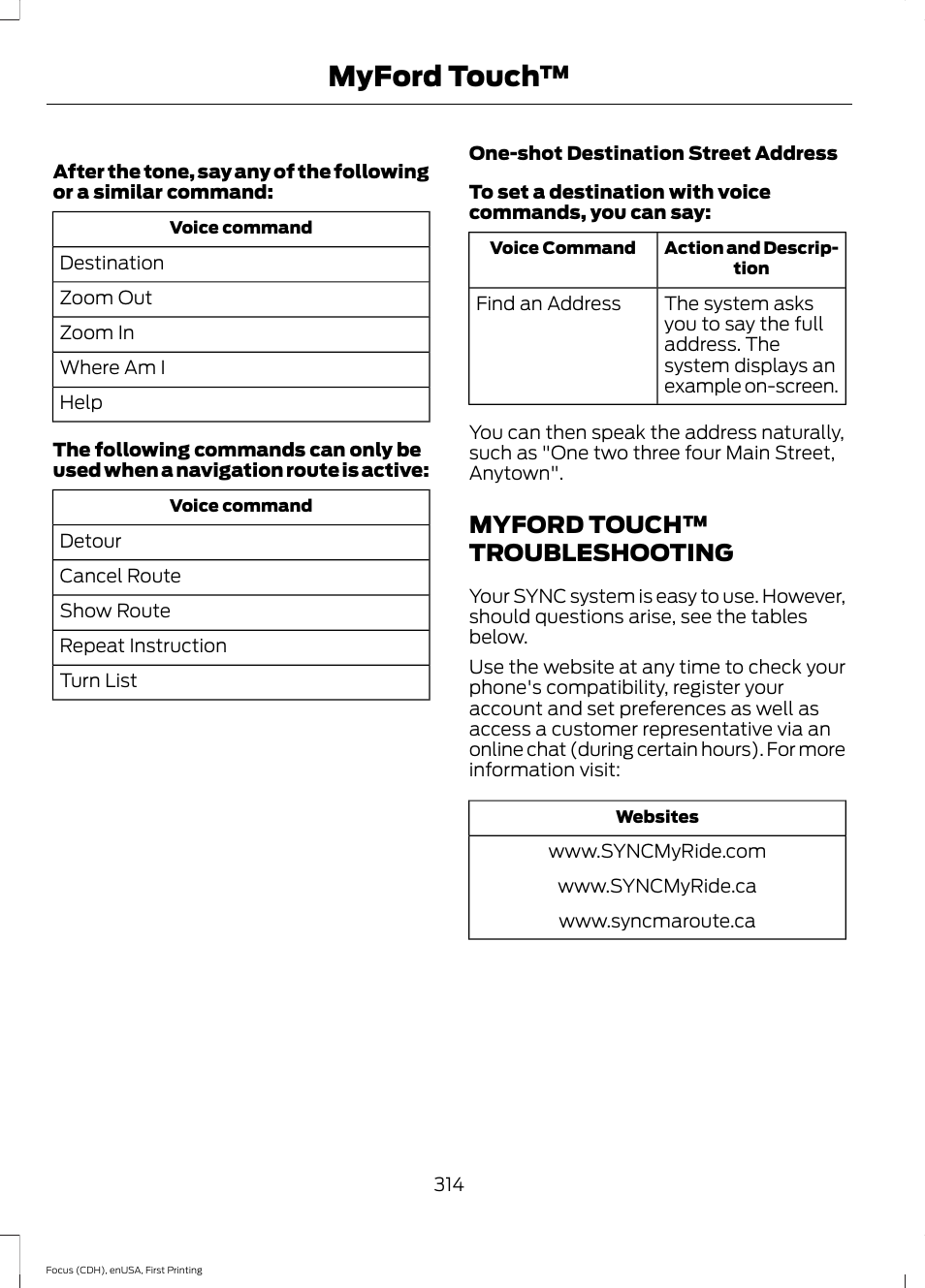 Myford touch™ troubleshooting, Myford touch | FORD 2015 Focus Electric User Manual | Page 317 / 369