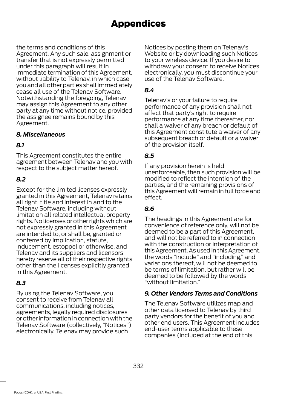 Appendices | FORD 2015 Focus Electric User Manual | Page 335 / 369