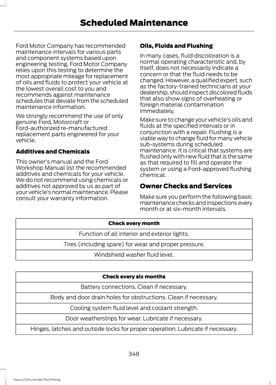 Scheduled maintenance | FORD 2015 Focus Electric User Manual | Page 351 / 369