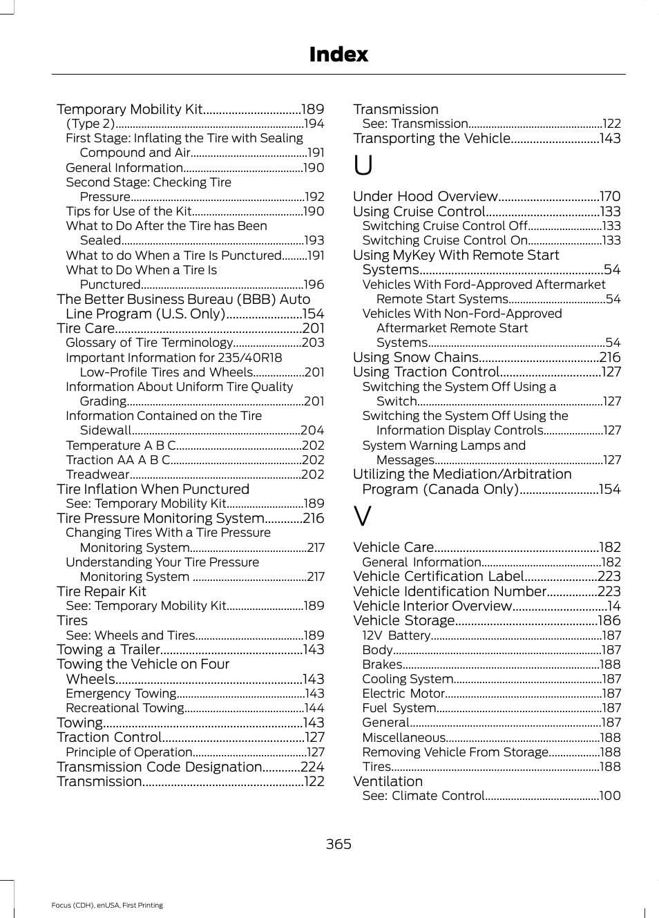 Index | FORD 2015 Focus Electric User Manual | Page 368 / 369