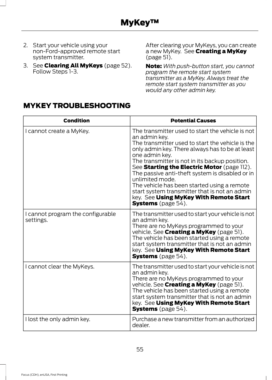 Mykey troubleshooting, Mykey | FORD 2015 Focus Electric User Manual | Page 58 / 369