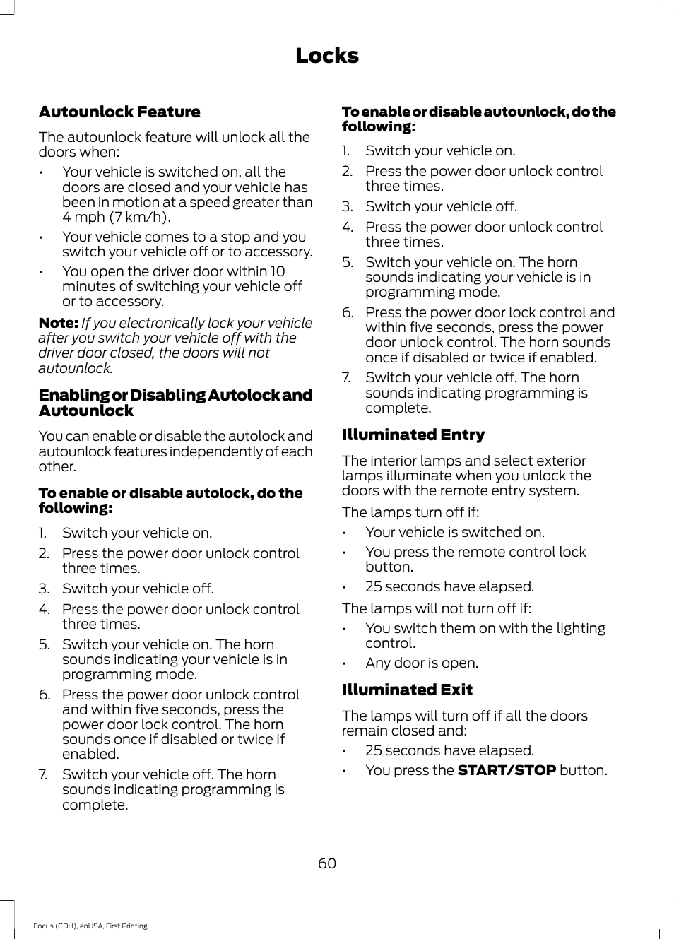 Locks | FORD 2015 Focus Electric User Manual | Page 63 / 369