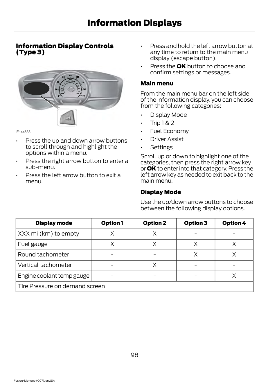 Information displays | FORD 2015 Fusion User Manual | Page 101 / 488