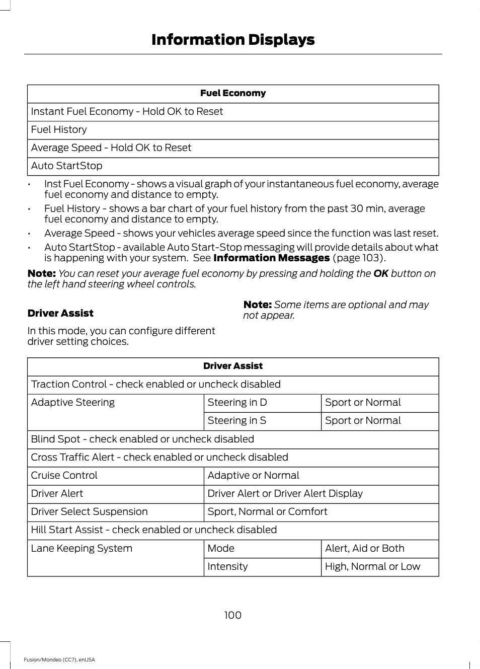 Information displays | FORD 2015 Fusion User Manual | Page 103 / 488