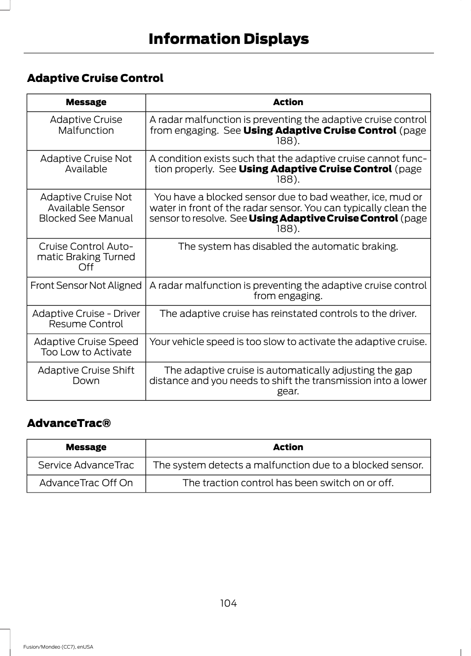 Information displays | FORD 2015 Fusion User Manual | Page 107 / 488