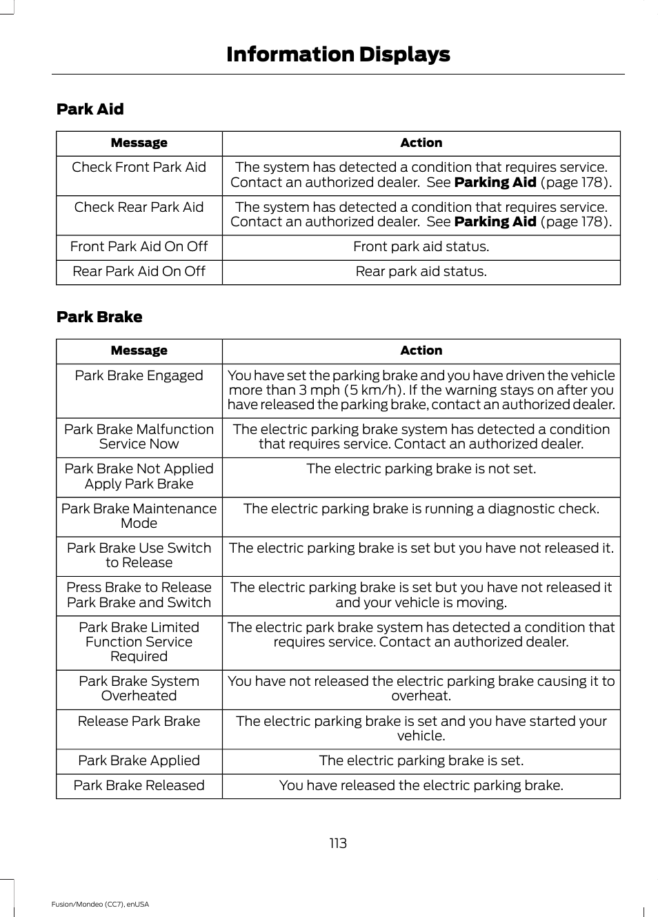 Information displays | FORD 2015 Fusion User Manual | Page 116 / 488