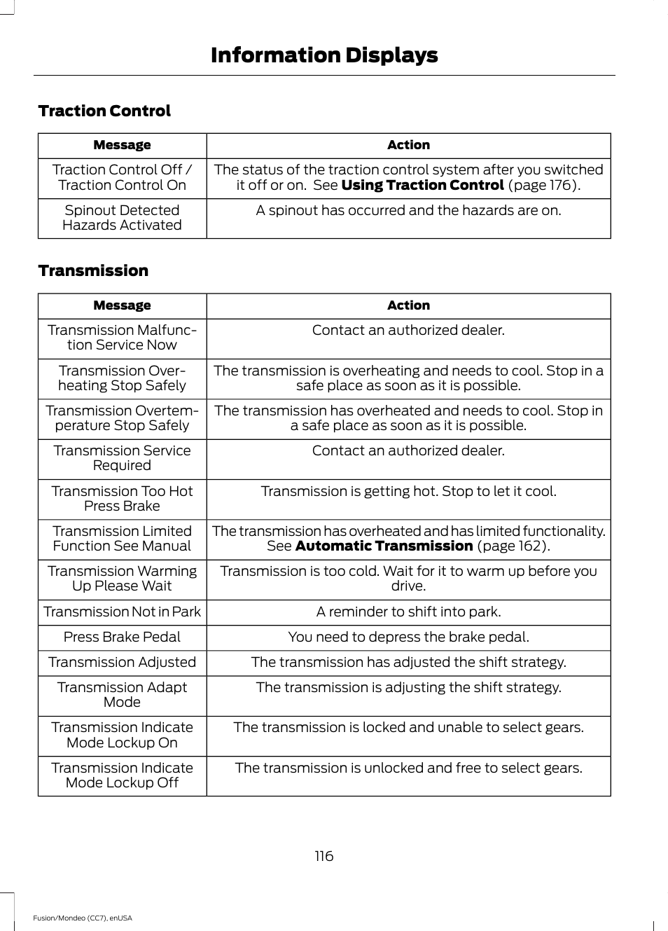 Information displays | FORD 2015 Fusion User Manual | Page 119 / 488
