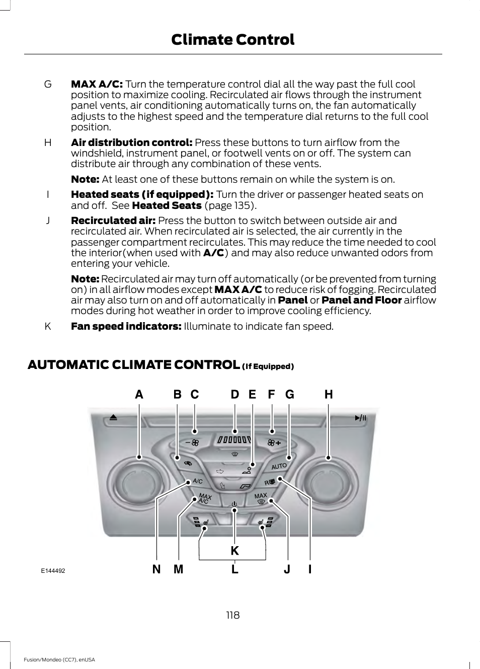 Automatic climate control, Climate control | FORD 2015 Fusion User Manual | Page 121 / 488