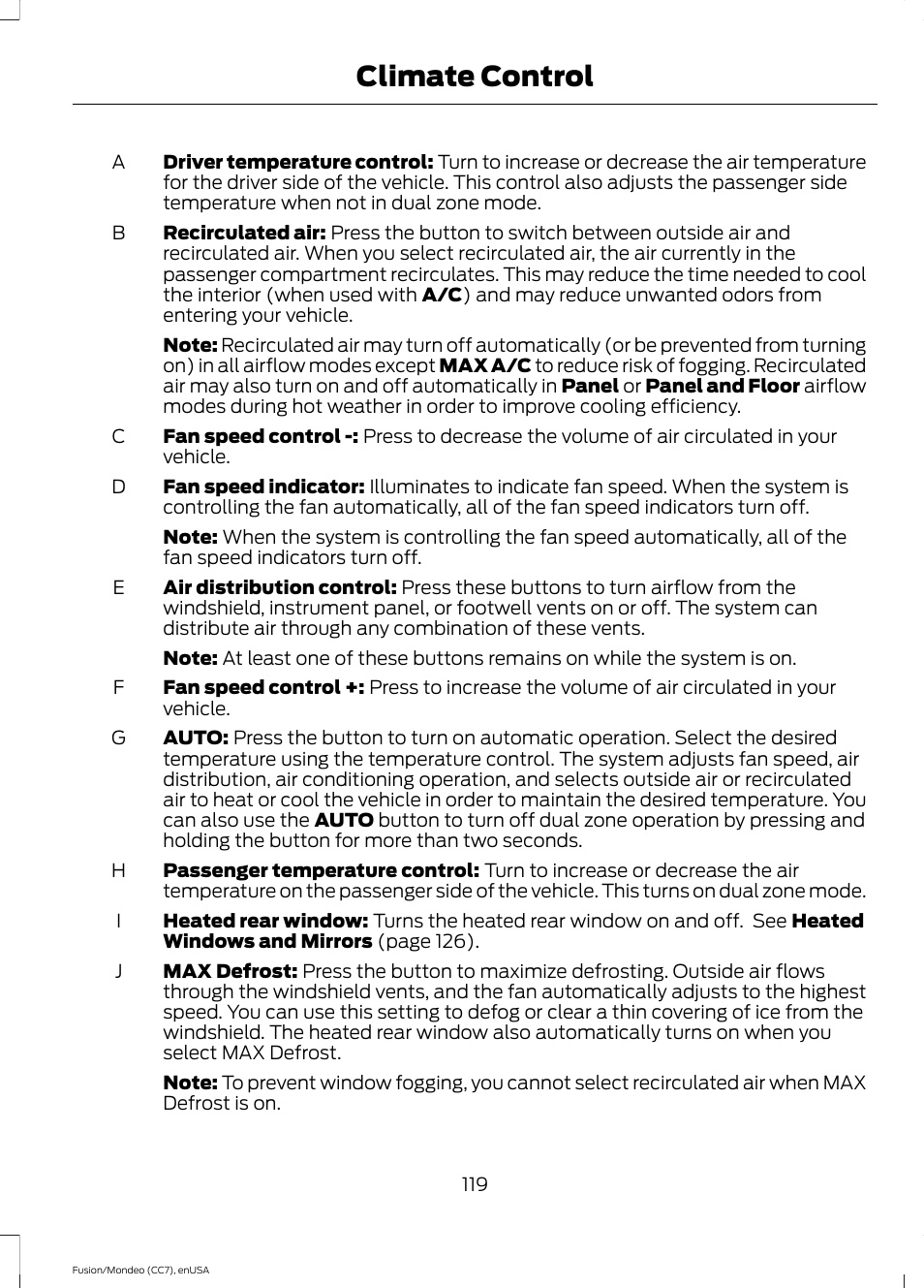 Climate control | FORD 2015 Fusion User Manual | Page 122 / 488
