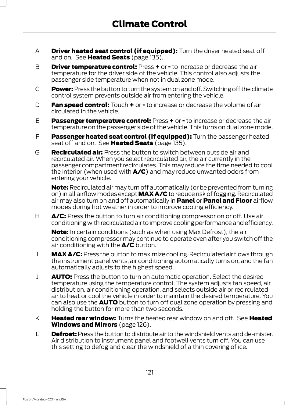 Climate control | FORD 2015 Fusion User Manual | Page 124 / 488