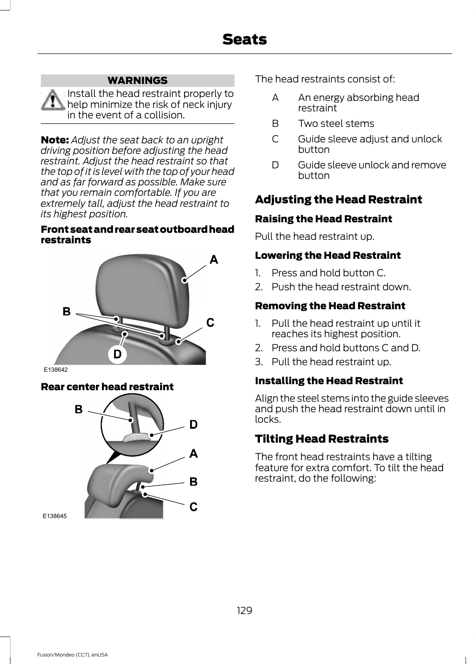 Seats | FORD 2015 Fusion User Manual | Page 132 / 488