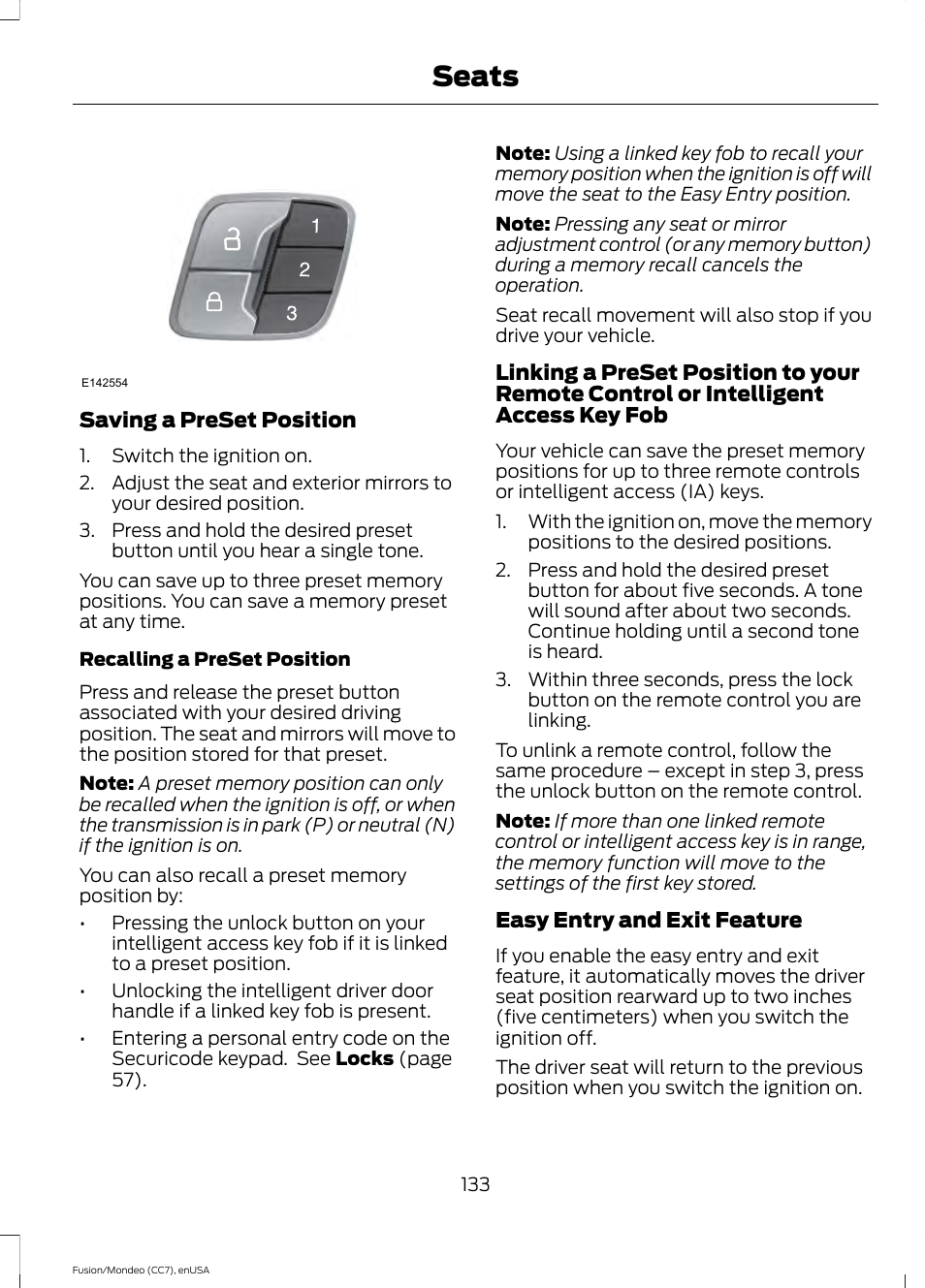 Seats | FORD 2015 Fusion User Manual | Page 136 / 488
