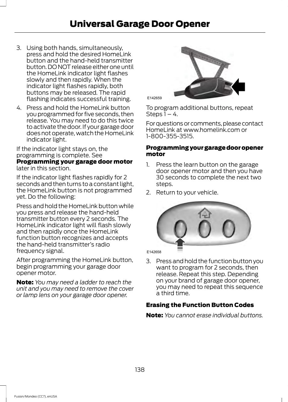 Universal garage door opener | FORD 2015 Fusion User Manual | Page 141 / 488