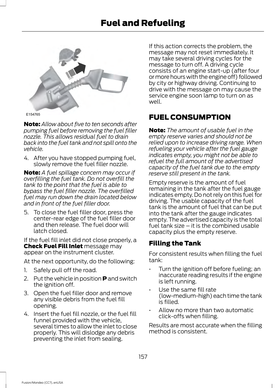 Fuel consumption, Fuel and refueling | FORD 2015 Fusion User Manual | Page 160 / 488