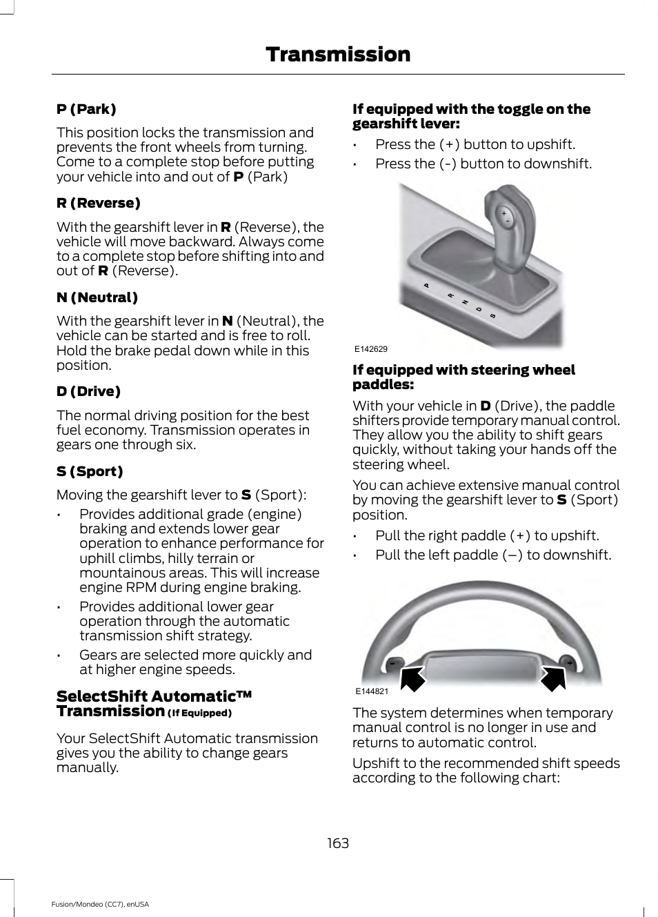 Transmission | FORD 2015 Fusion User Manual | Page 166 / 488