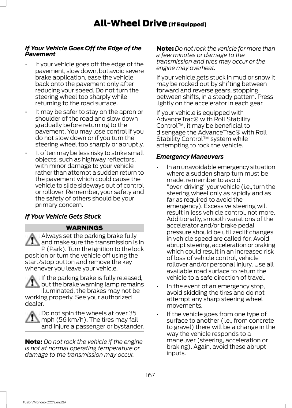 All-wheel drive | FORD 2015 Fusion User Manual | Page 170 / 488