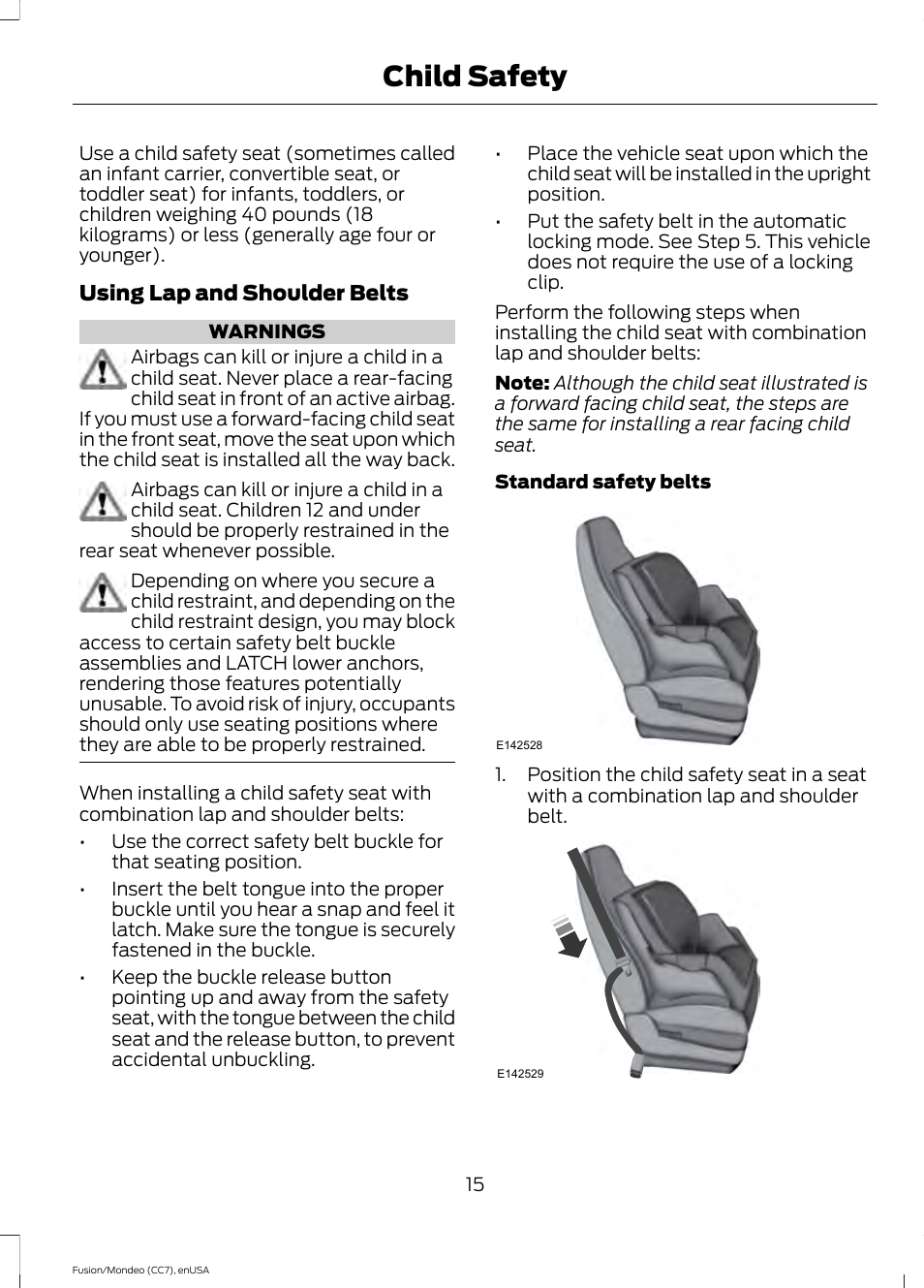 Child safety | FORD 2015 Fusion User Manual | Page 18 / 488