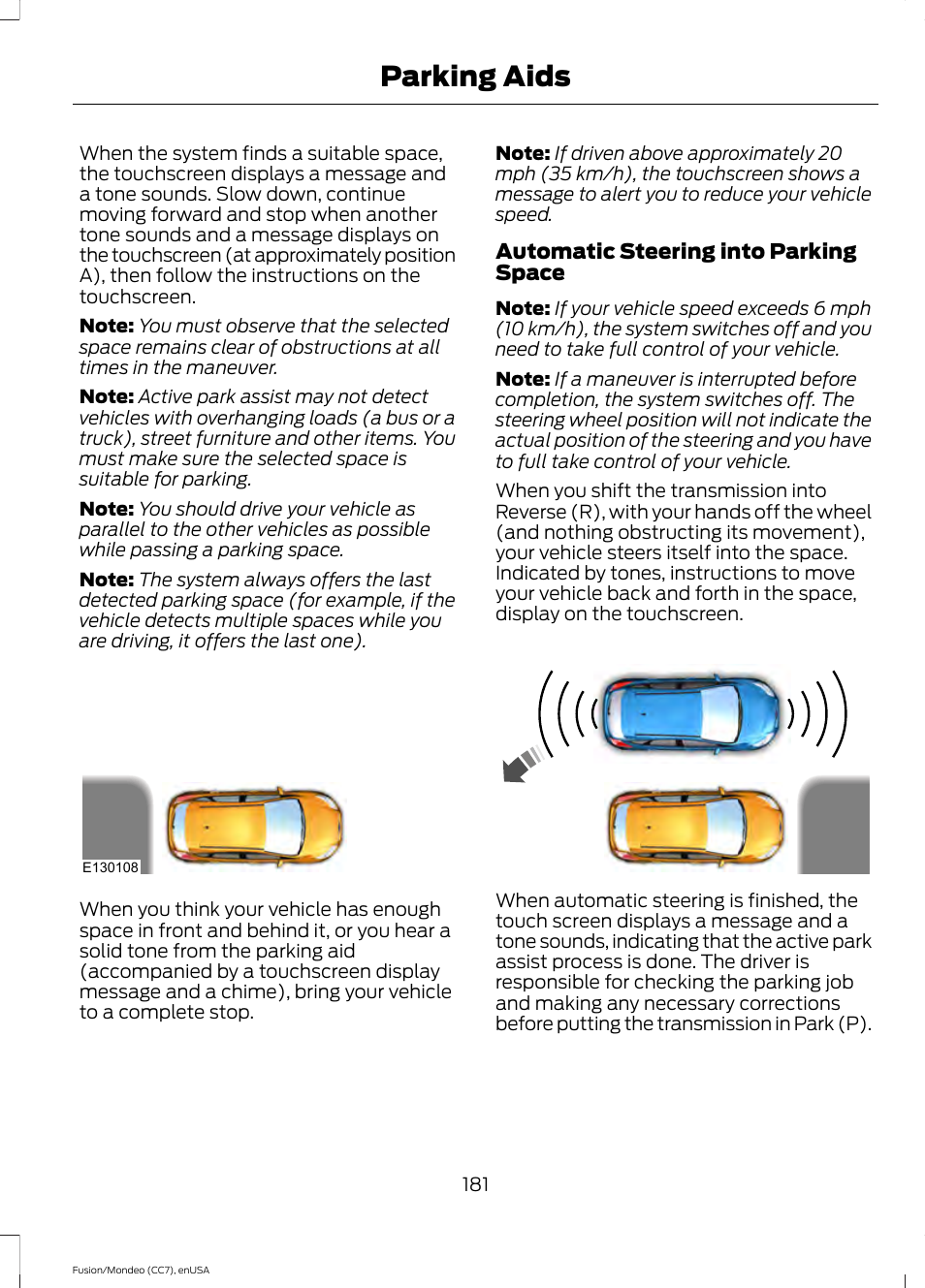 Parking aids | FORD 2015 Fusion User Manual | Page 184 / 488