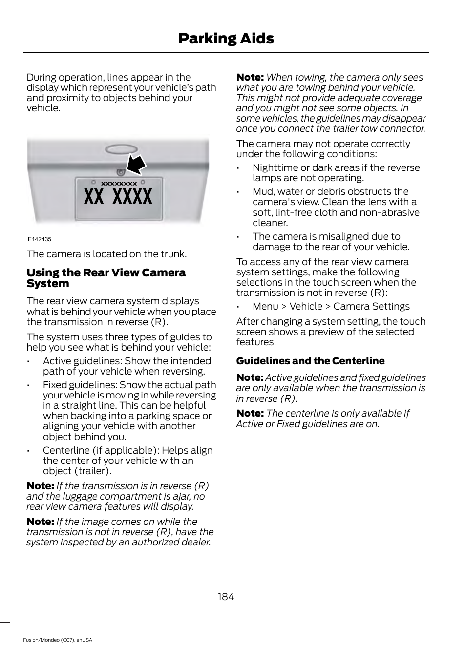 Parking aids | FORD 2015 Fusion User Manual | Page 187 / 488