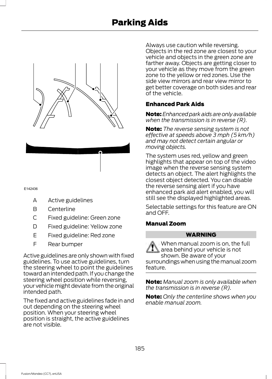 Parking aids | FORD 2015 Fusion User Manual | Page 188 / 488