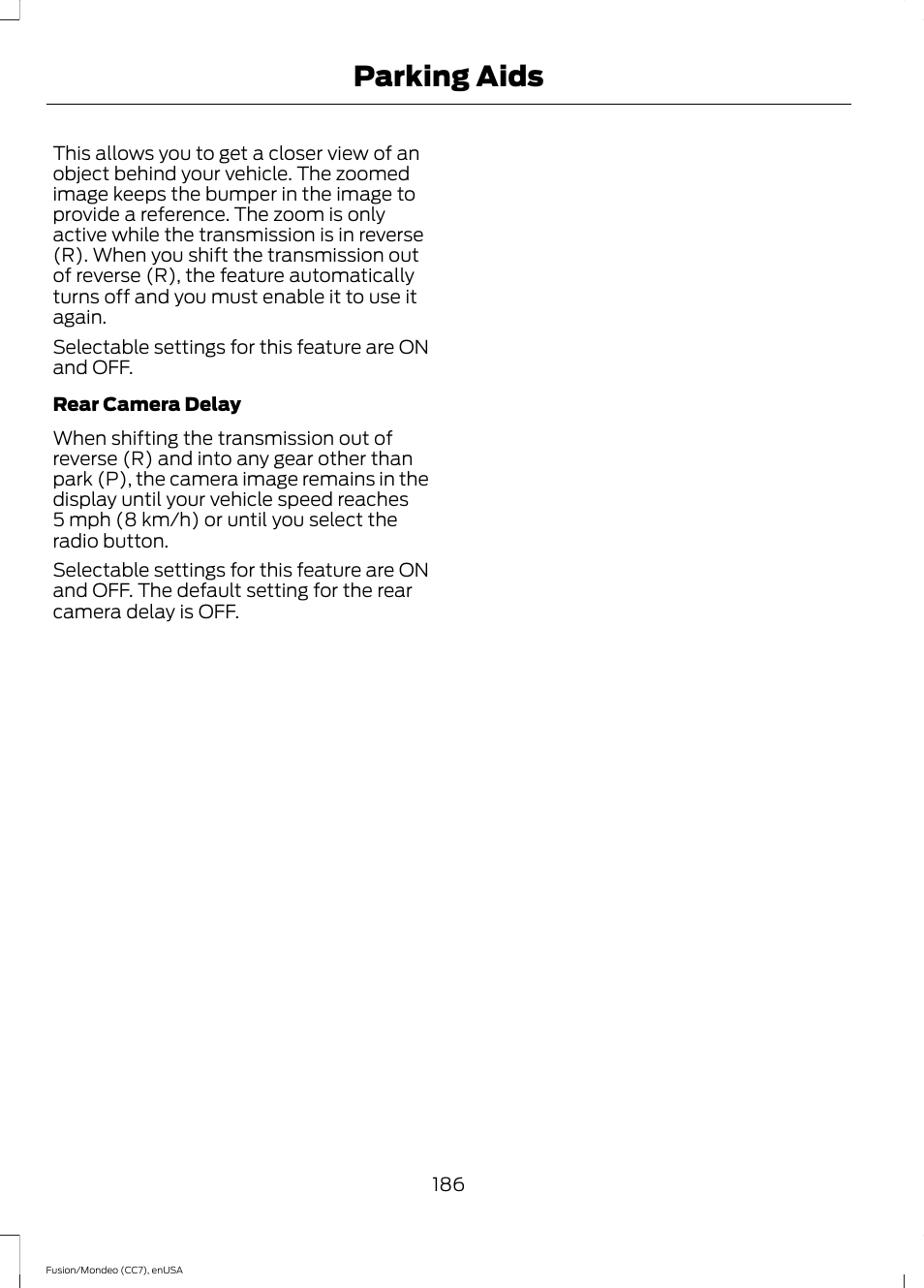 Parking aids | FORD 2015 Fusion User Manual | Page 189 / 488