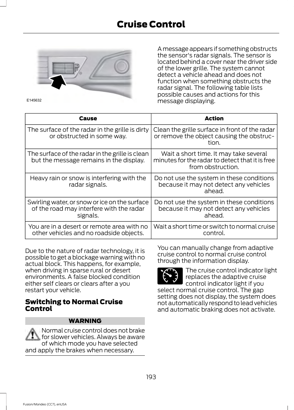 Cruise control | FORD 2015 Fusion User Manual | Page 196 / 488